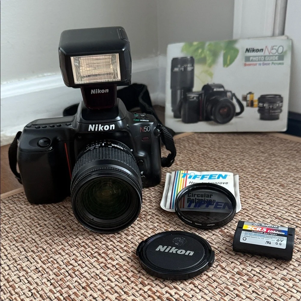 Nikon N50 35mm Film Black SLR Camera with Accessories